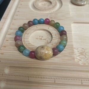 Rainbow Tourmaline & Coral Jade Beaded Bracelet
